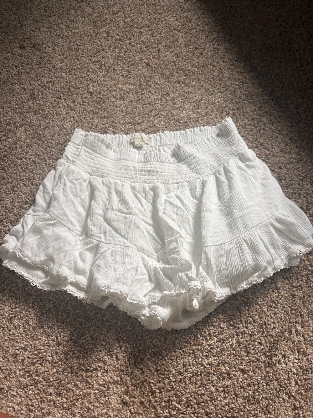 Aeropostale White Smocked Ruffle Hem Women's Shorts